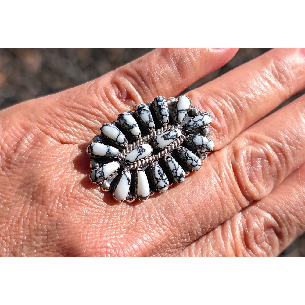 Native American Cluster Ring‎ Turquoise Sterling Silver Jewelry Sz 6 ***